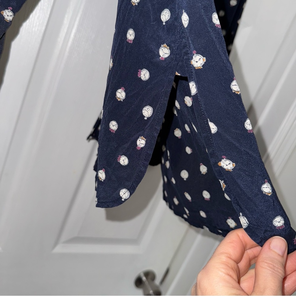 J. Crew 100% Silk Button Down Shirt Navy Clocks 4 - Picture 7 of 7